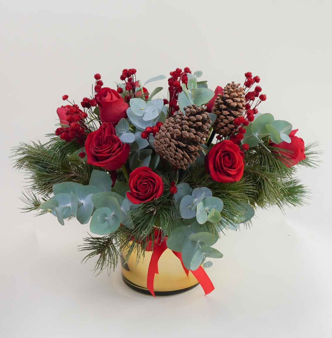 arreglo de rosas y flores para  navidad
