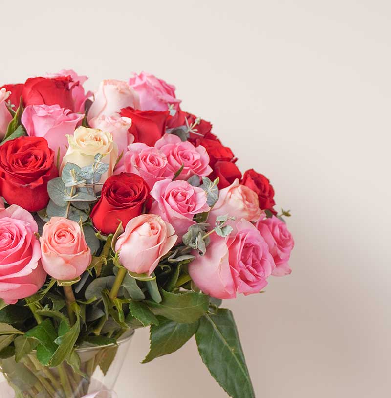 rosas combinadas en florero para enviar