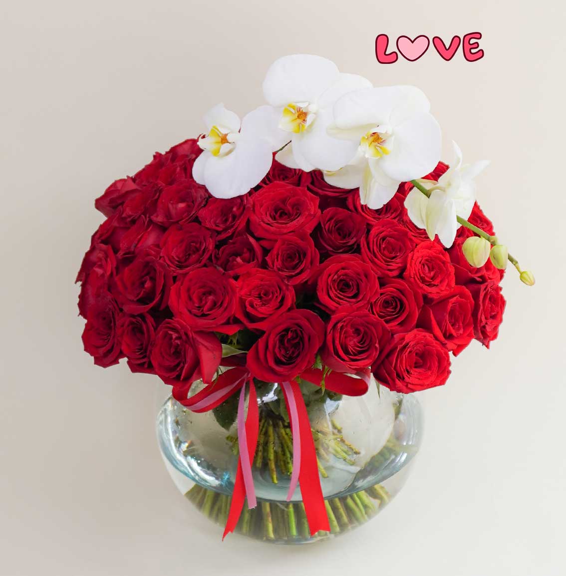 100 rosas rojas con orquidea 14 de febrero