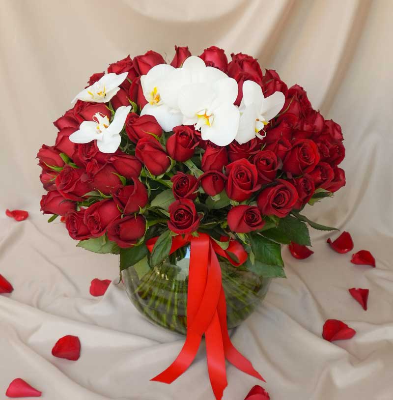 Majestuoso - 100 rosas rojas con orquídea 14 de febrero