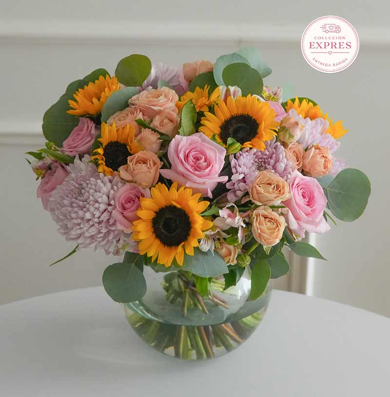 arreglo de mini girasoles y flores con envío a domicilio