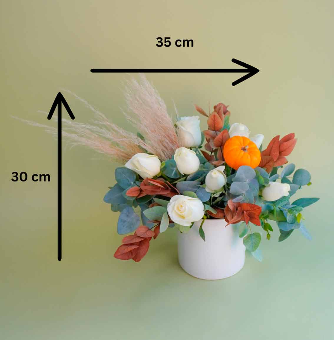 arreglo de rosas de otoño medidas y dimensiones