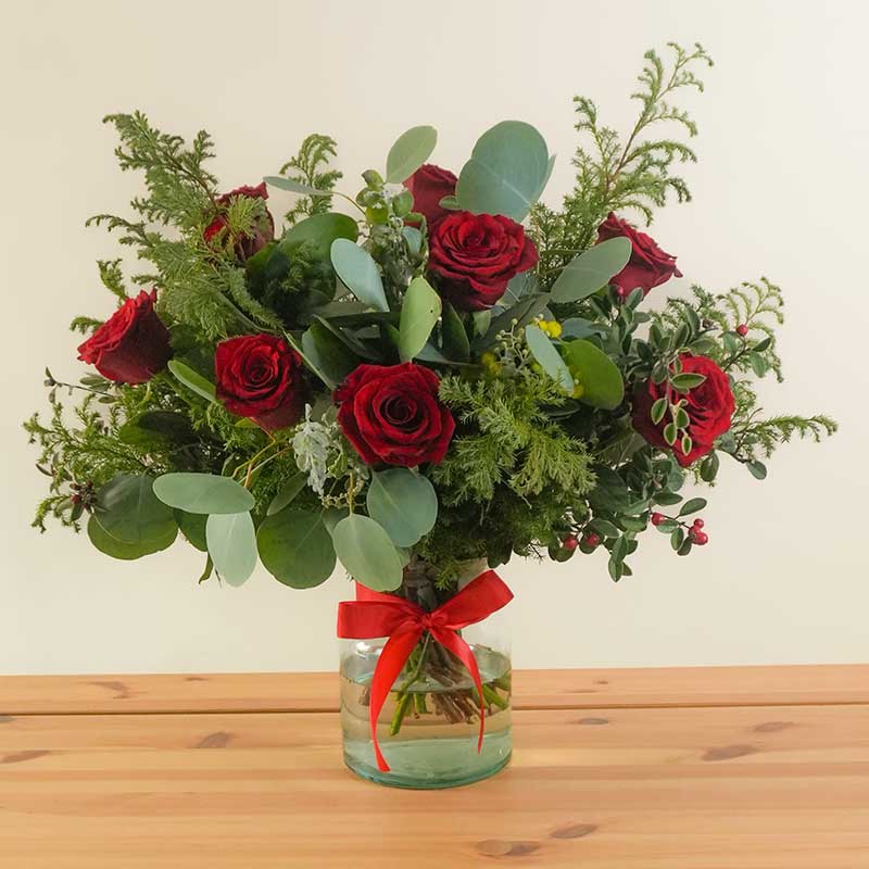 arrreglo de rosas navideño para enviar esta navidad