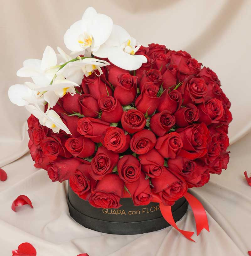 Love You -  100 Rosas Rojas con orquídeas 14 de febrero