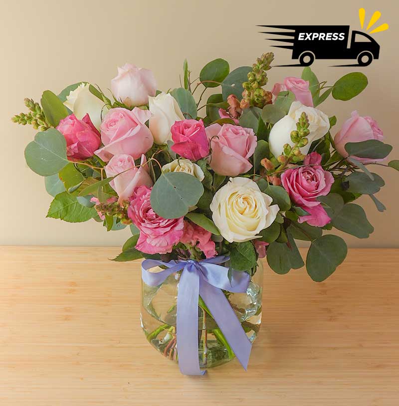 envia flores con entrega súper rápida arreglo de rosads en cdmx