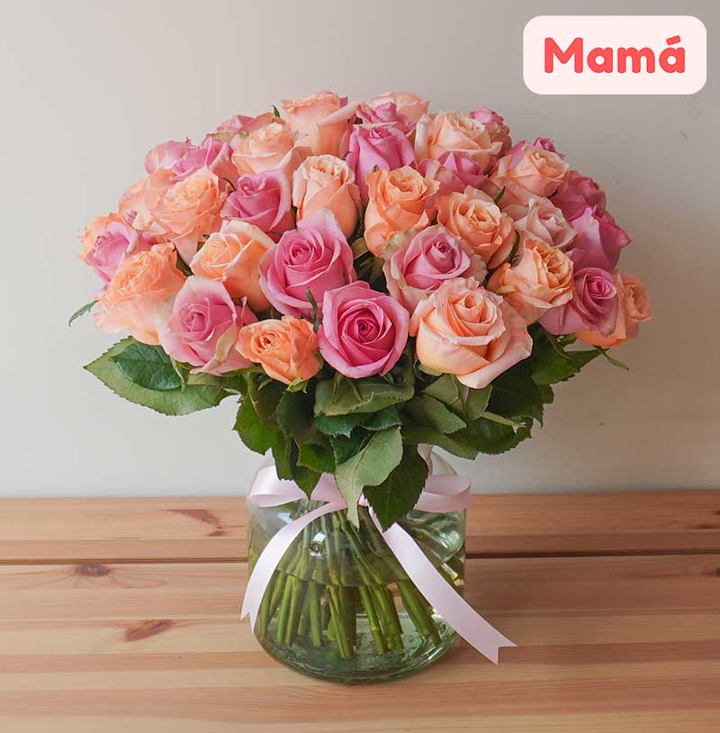 envia flores para mama en rosas en arreglo