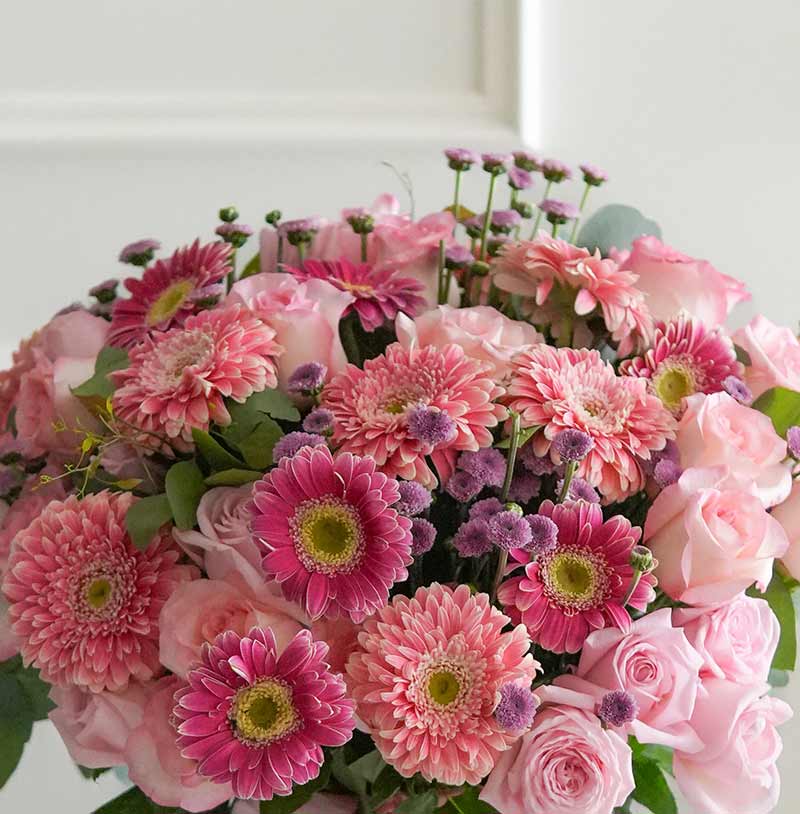 envía gerberas con rosas en arreglo