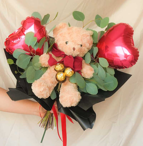 Ramo de oso de peluche y globos - 14 de febrero