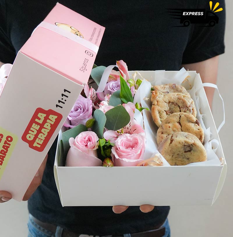 Regalo de flores con galletas - Entrega rápida