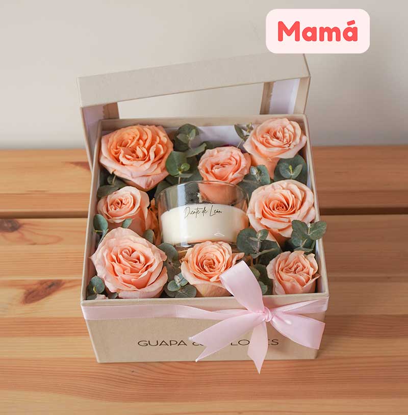 Caja de rosas con vela - para mamá