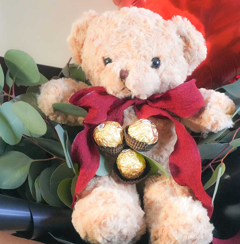 Ramo de oso de peluche y globos - 14 de febrero