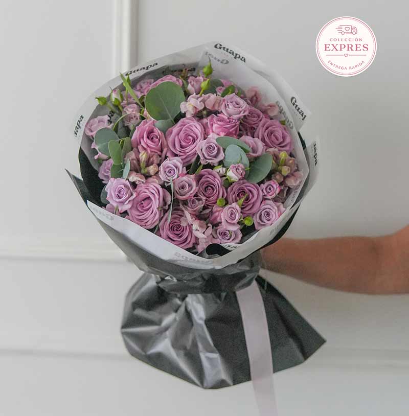 ramo de rosas moradas con mini rosa cdmx para entrega