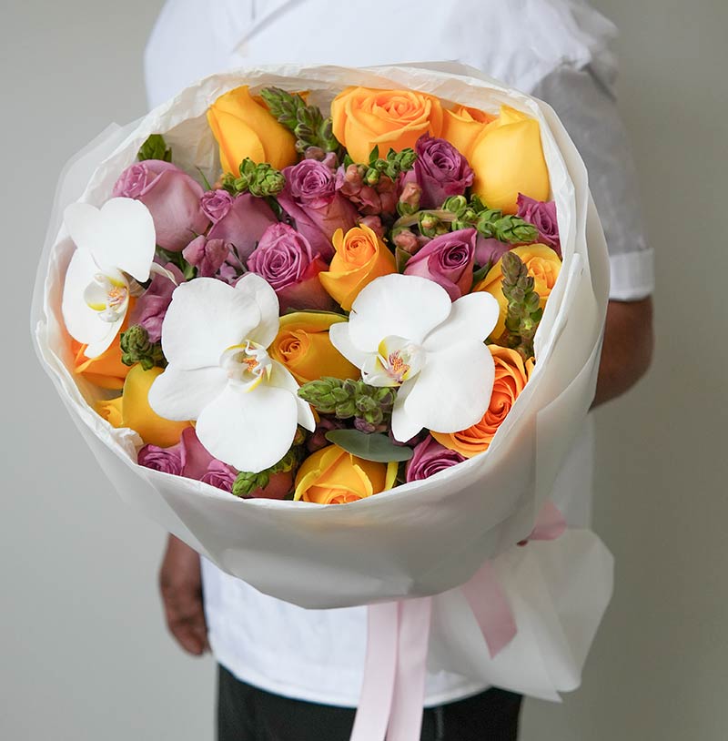 ramos de rosas amarillas y moradas para envío urgente en cdmx