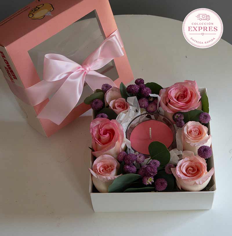regalod e flores con vela exprés