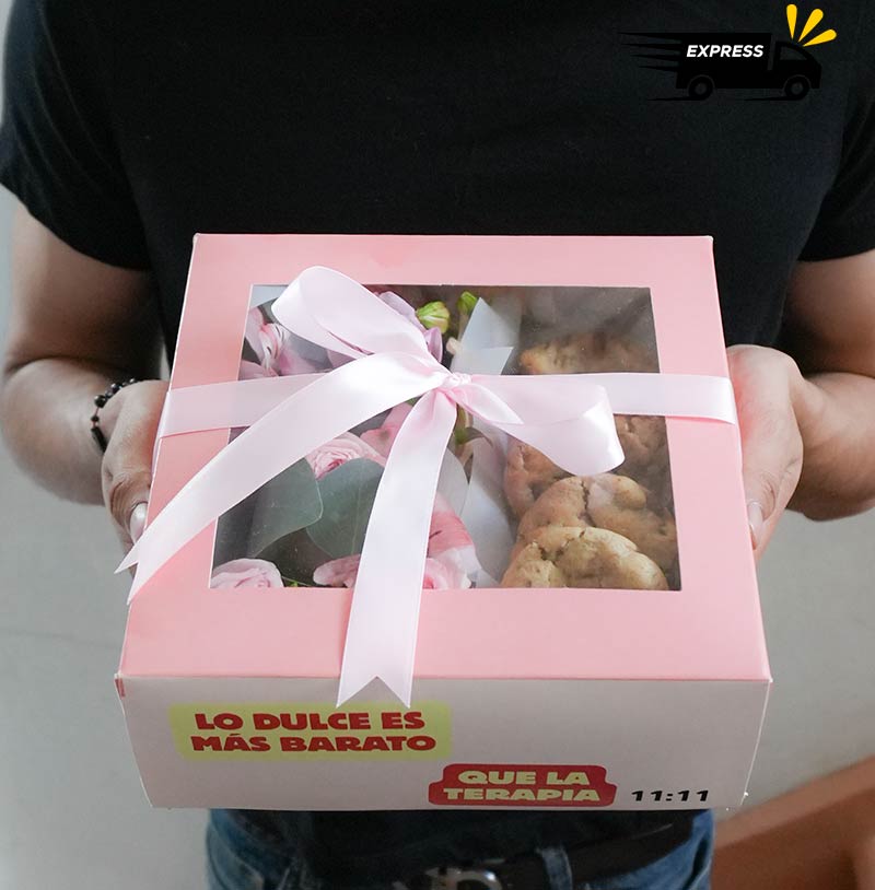 Regalo de flores con galletas - Entrega rápida