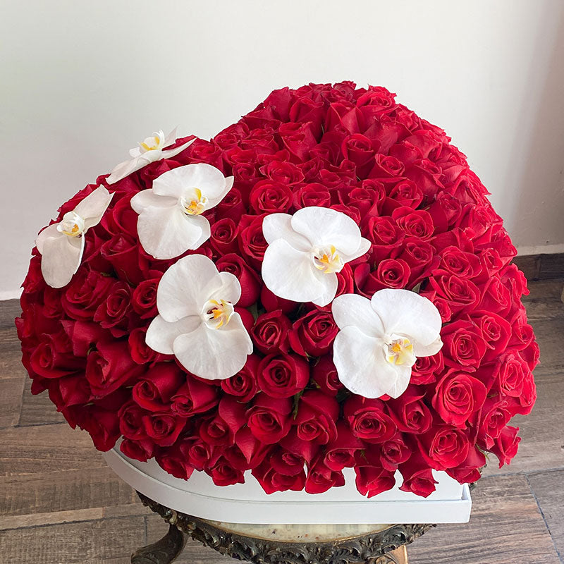 Forever You - 200 rosas con orquídeas phanelopsis