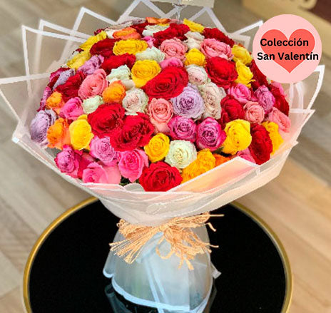 Ramo con 200 rosas de colores San Valentín Monterrey
